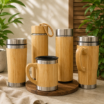 Wooden bottles and mugs