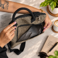 Handmade JuCo Laptop Bag - Black Brown Pattern - Image 2